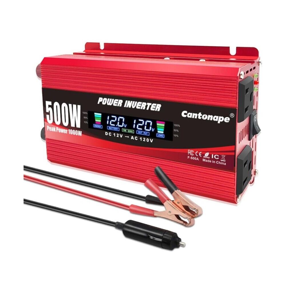 500W/1000W(Peak) Car Power Inverter DC 12V to 110V AC Converter with LCD Displa